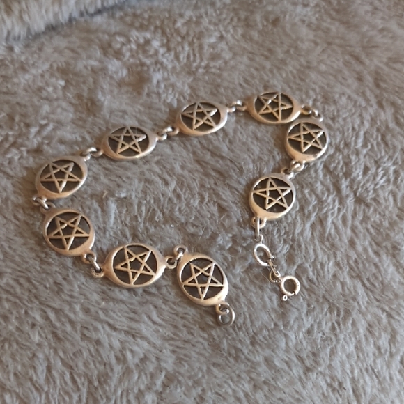 Vtg Sterling Silver Pentagram Bracelet - Picture 4 of 5